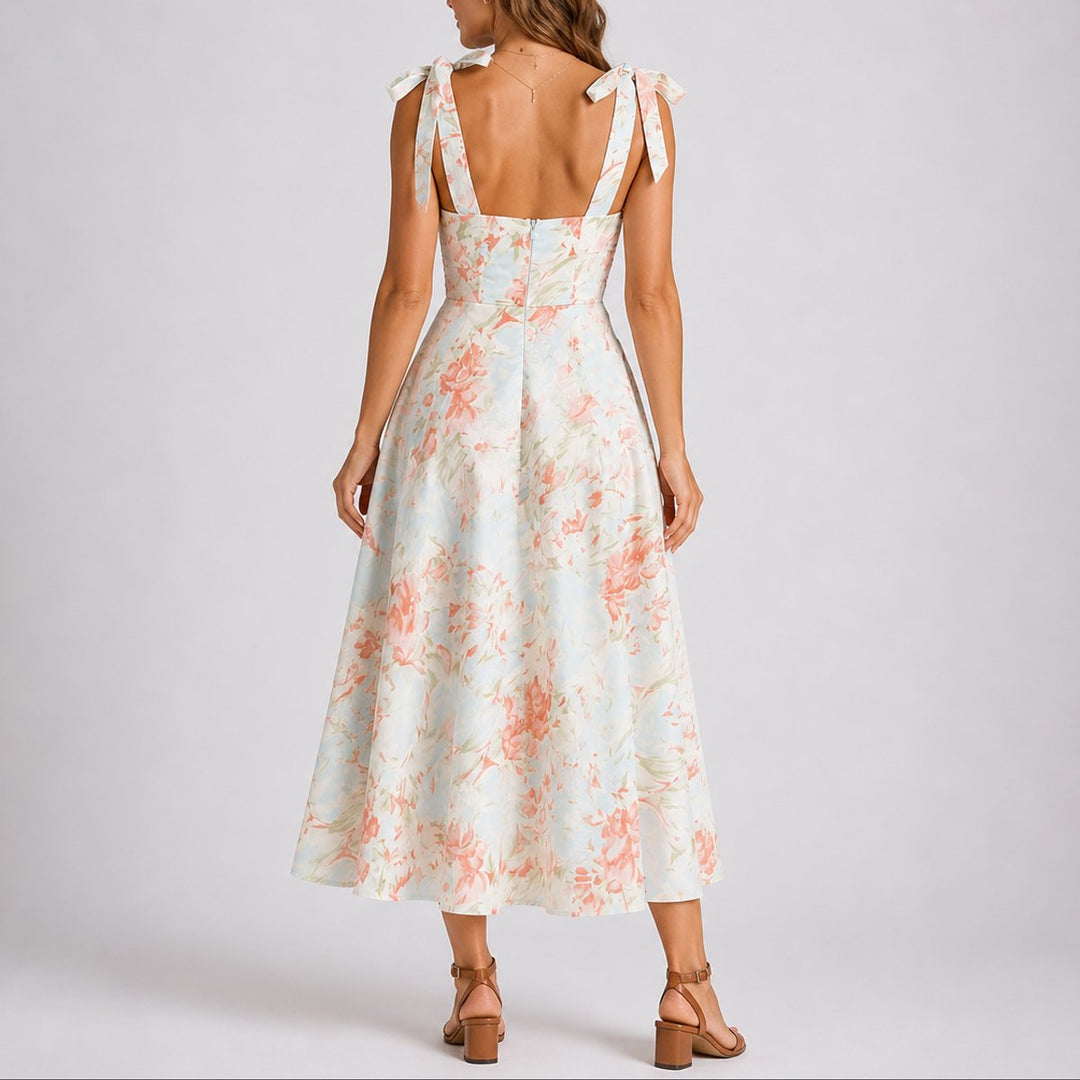 Amelia | Floral Ruched Bodice Fall Wedding Midi Dress