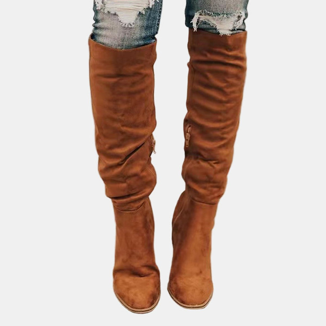 Katrin | Modern Stretch Block Heel Knee High Boots