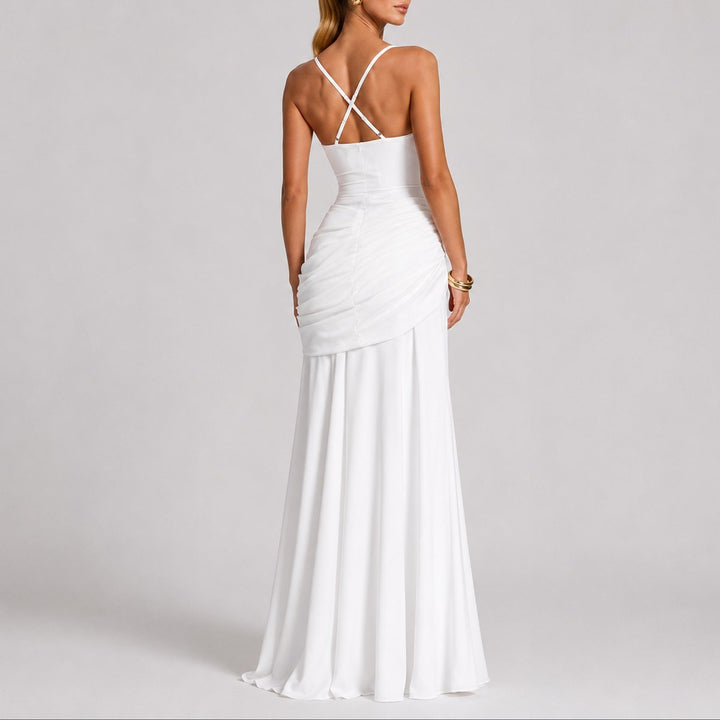 Victoria | Robe longue tendance froncée à col carré pour mariage d’automne