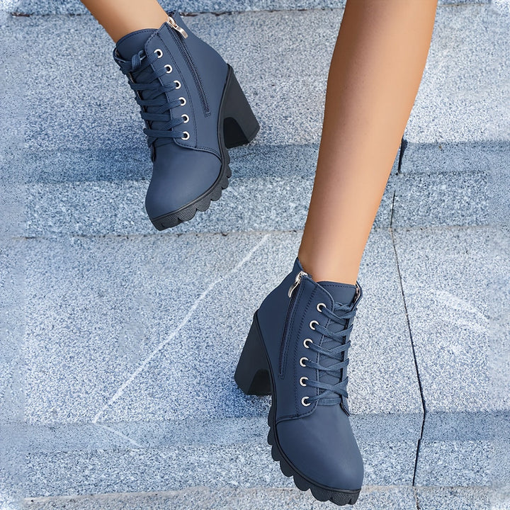 Vera | Stylish Lace-Up Block Heel Ankle Boots
