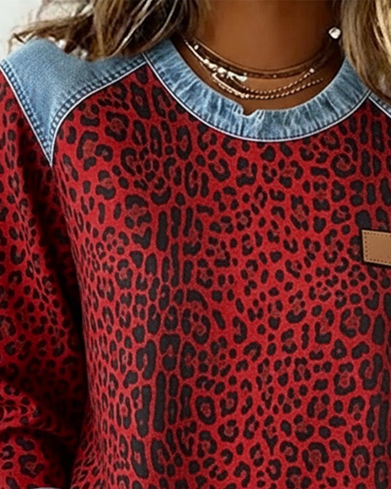 Leona | Sweaters – Stylish Leopard Print Denim Pullover