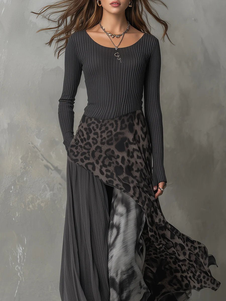 Aurelia | Stylish Leopard Print Long-Sleeved Maxi Dress