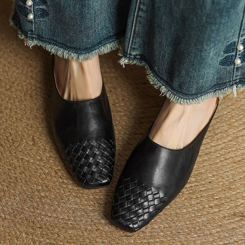 Andrea | Luxurious Leather Woven Slip-On Mules