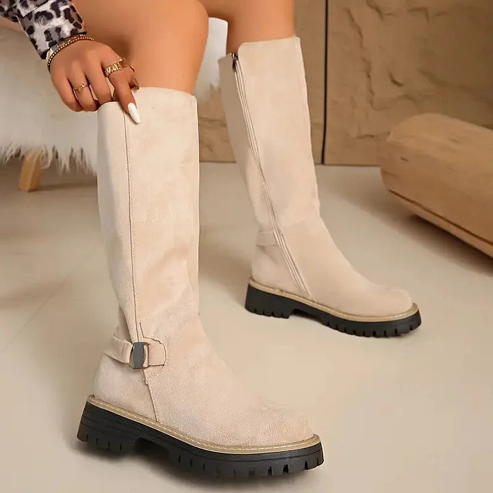 Bertine | Elegant Buckle Accent Knee High Boots