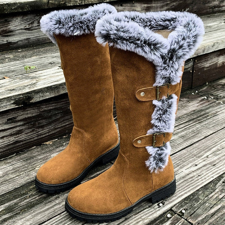 Nadine | Cozy Faux-Suede Fur-Trim Knee High Boots