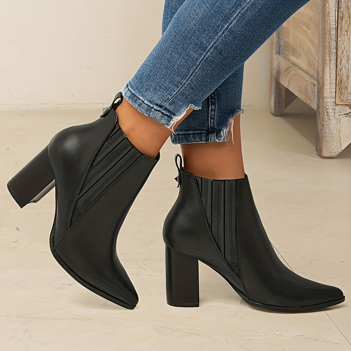 Marina | Stylish Pointed Toe Block Heel Ankle Boots