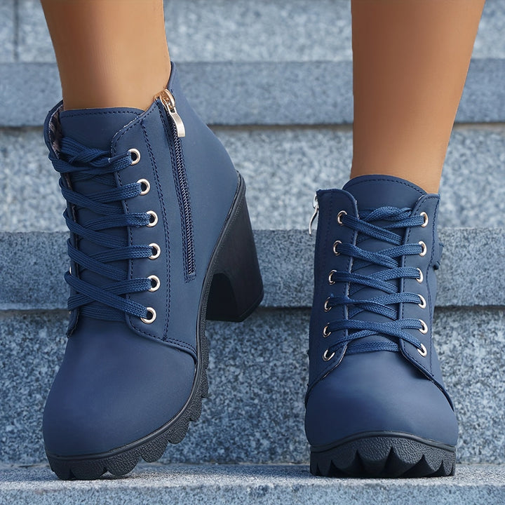 Vera | Stylish Lace-Up Block Heel Ankle Boots
