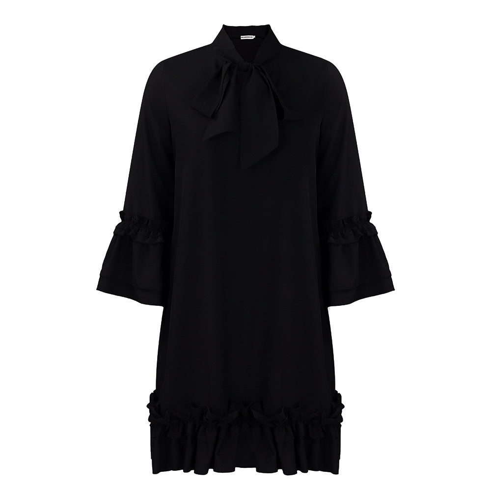 Vivienne | Elegant Bow Neck Ruffle Tunic Dress