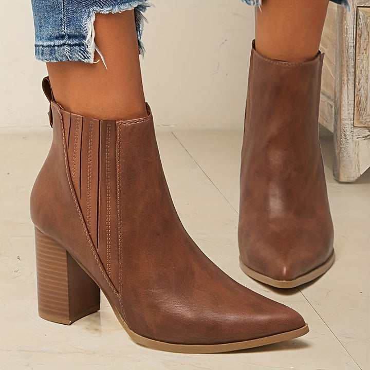 Marina | Stylish Pointed Toe Block Heel Ankle Boots