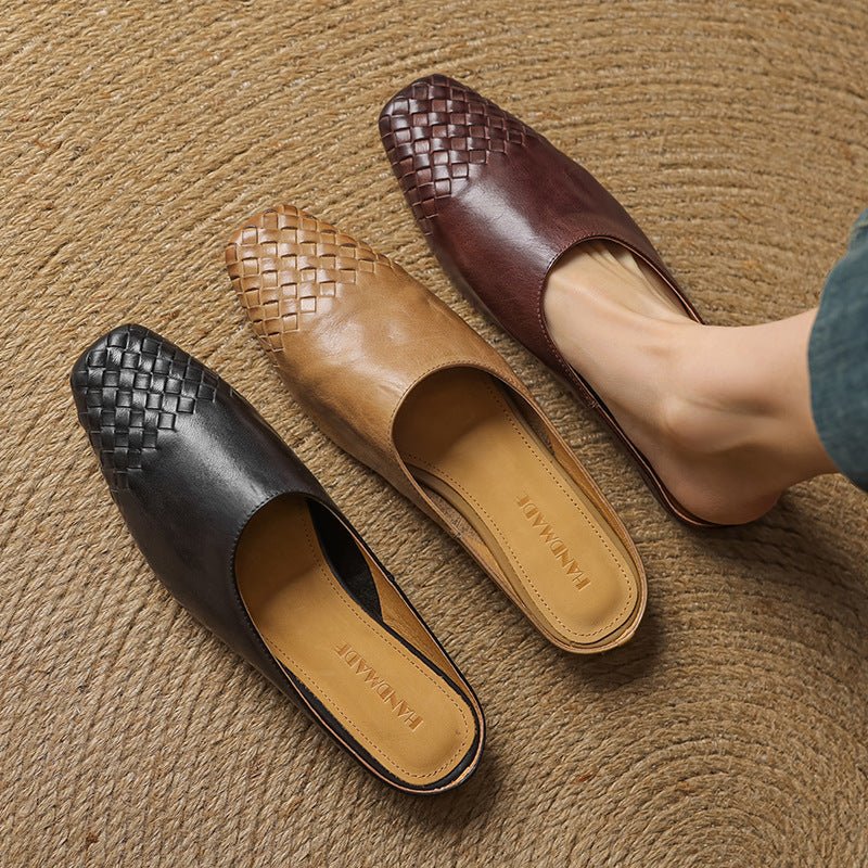 Andrea | Luxurious Leather Woven Slip-On Mules