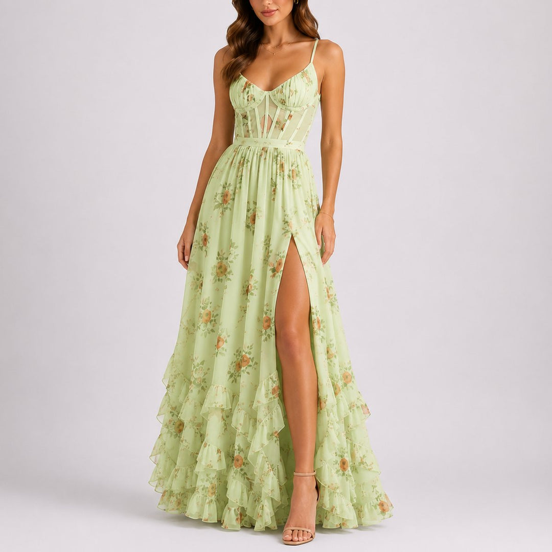 Stella | Casual Fall Wedding Floral Corset Maxi Dress
