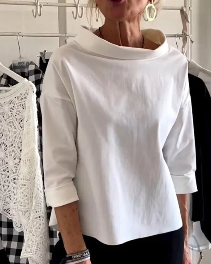 Alice | Elegant Bateau Neck Drop-Shoulder Top 0