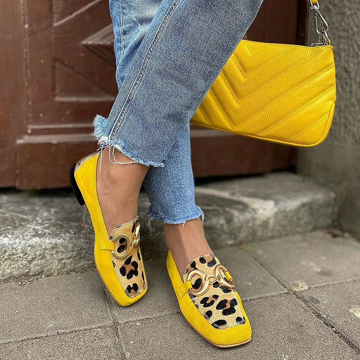 Allegra | Chic Loafers for Women – Vibrant Yellow & Animal Print Design 0