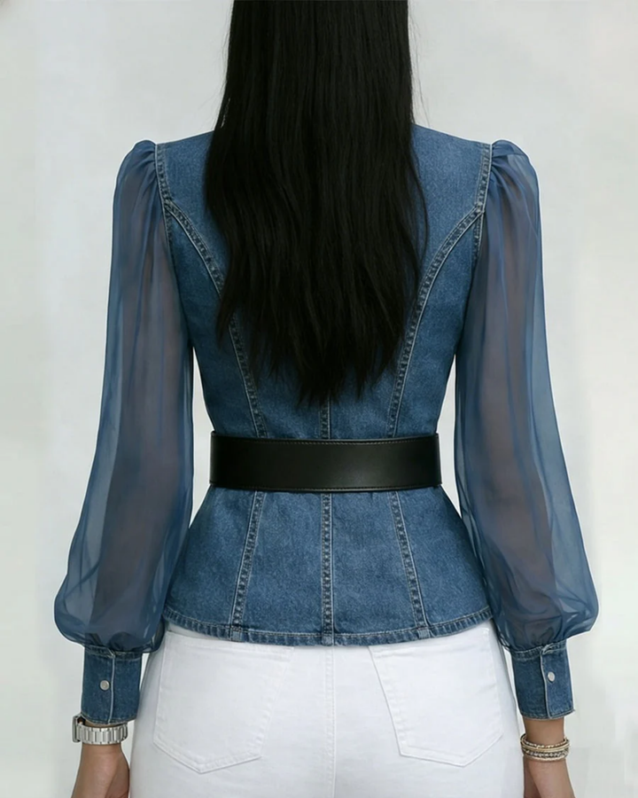 Alyssa | Elegant & Comfortable Denim Top for Women with Chiffon Sleeves 2