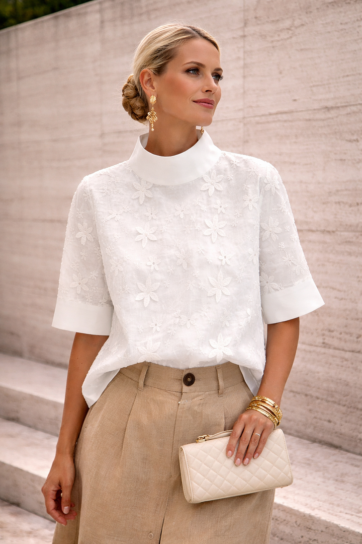 Amara | Elegant Embroidery Soft Regular Fit Blouse 0