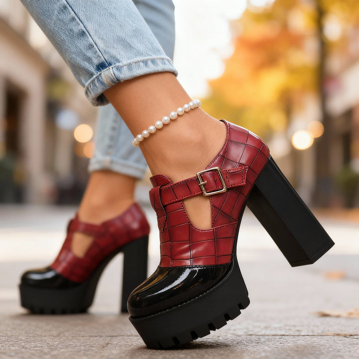 Amelia | Chic Croc Embossed Platform Block Heel Pumps 1