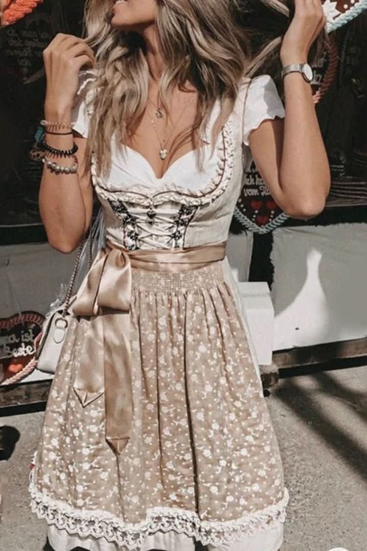 Amelia | Vintage Lace-Trim Floral Dirndl Midi Dress 2