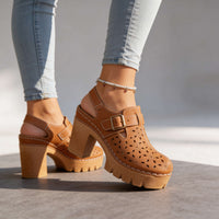 Charlotte | Comfortable And Stylish Floral Cutout Block Heel Clogs