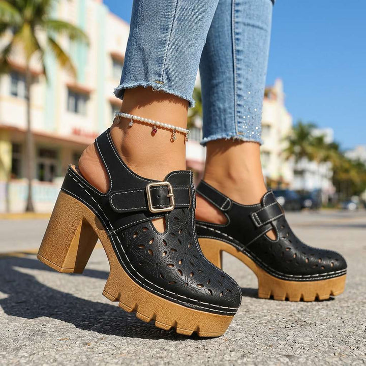 Annabelle | Floral Cutout Platform Block Heel Clogs 2