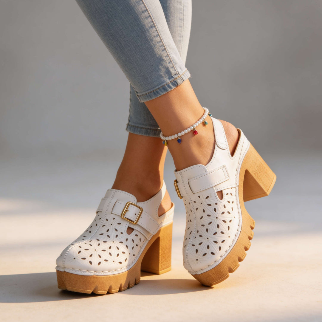 Annabelle | Floral Cutout Platform Block Heel Clogs 8