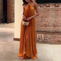 Natalie | Comfortable Pleated Halter neck Wedding Guest Dress