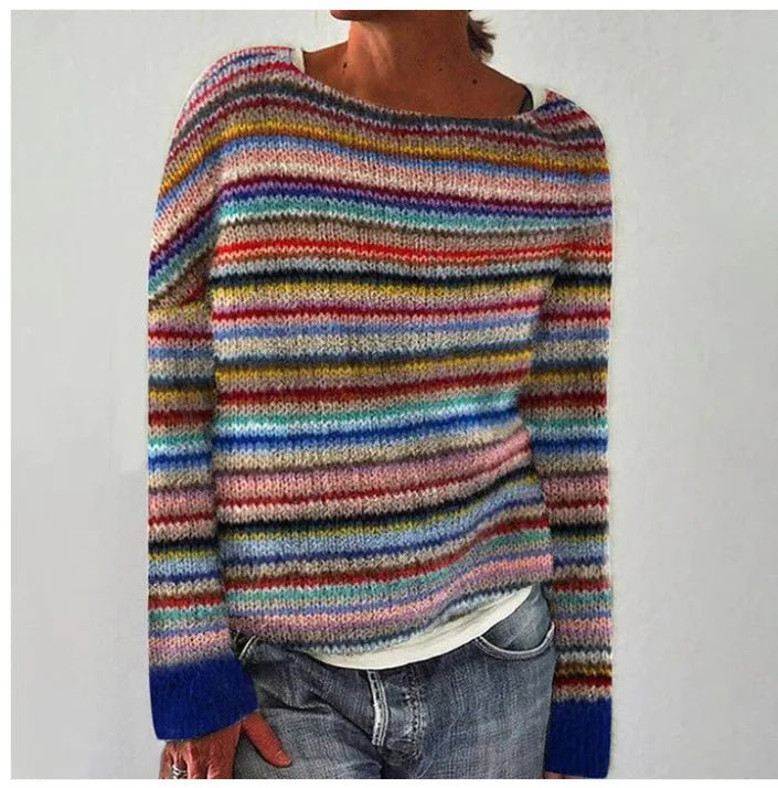Aria | Women's Retro Striped Relaxed-Fit Knit Sweater 0
