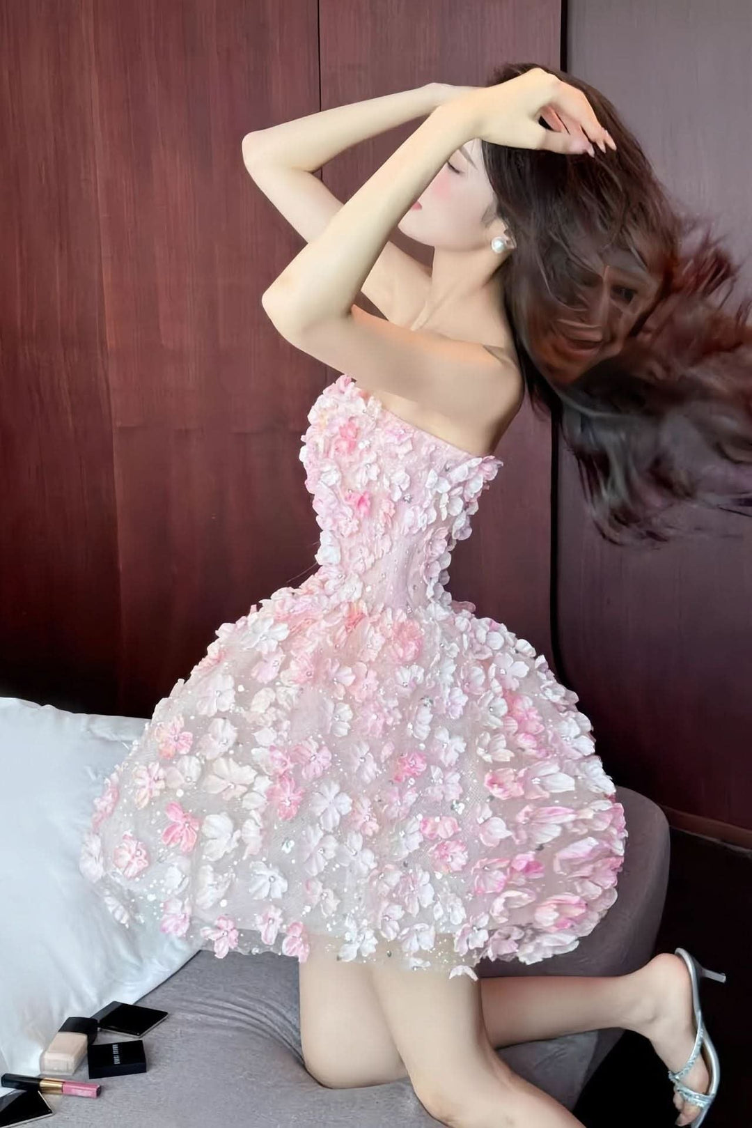 Aurora | Show-Stopping Strapless Floral Cocktail Mini Dress 1
