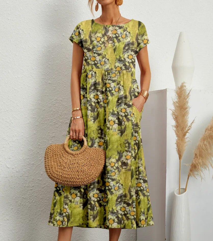 Ava | Cotton Blend Floral print A-Line Summer  Dress 11
