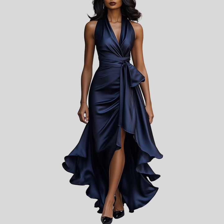 Aveline | Evening Dress Elegant Satin Wrap High Slit Maxi 1