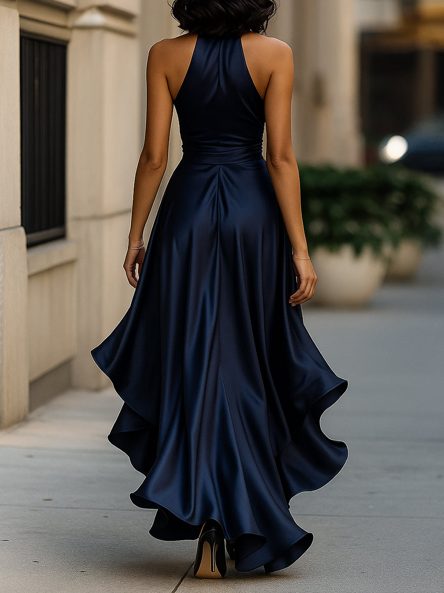 Aveline | Evening Dress Elegant Satin Wrap High Slit Maxi 4