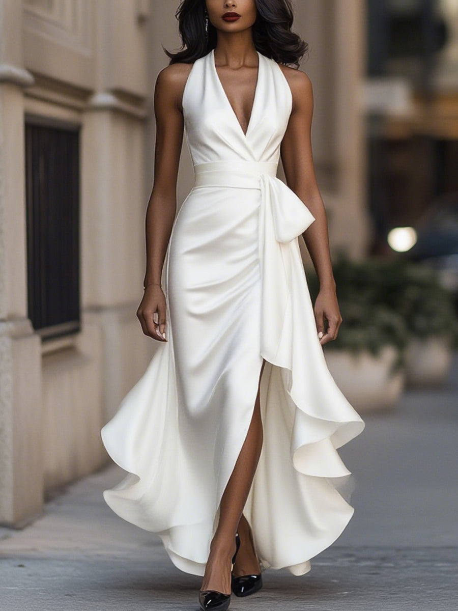 Aveline | Evening Dress Elegant Satin Wrap High Slit Maxi 7