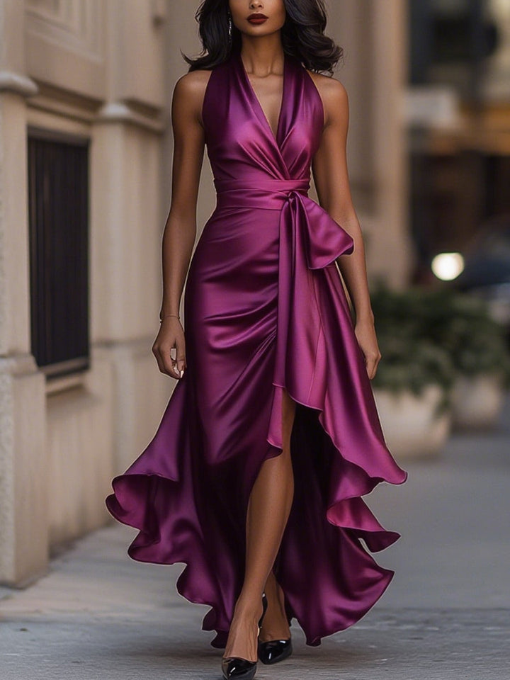 Aveline | Evening Dress Elegant Satin Wrap High Slit Maxi 9