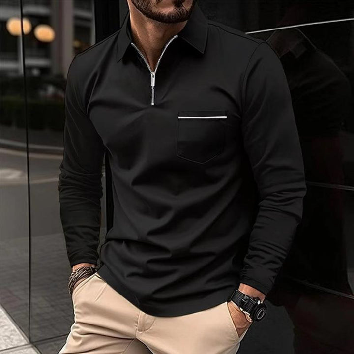 Ben | Solid Zipper Long Sleeve Polo Shirt 2
