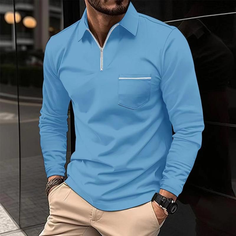 Ben | Solid Zipper Long Sleeve Polo Shirt 7