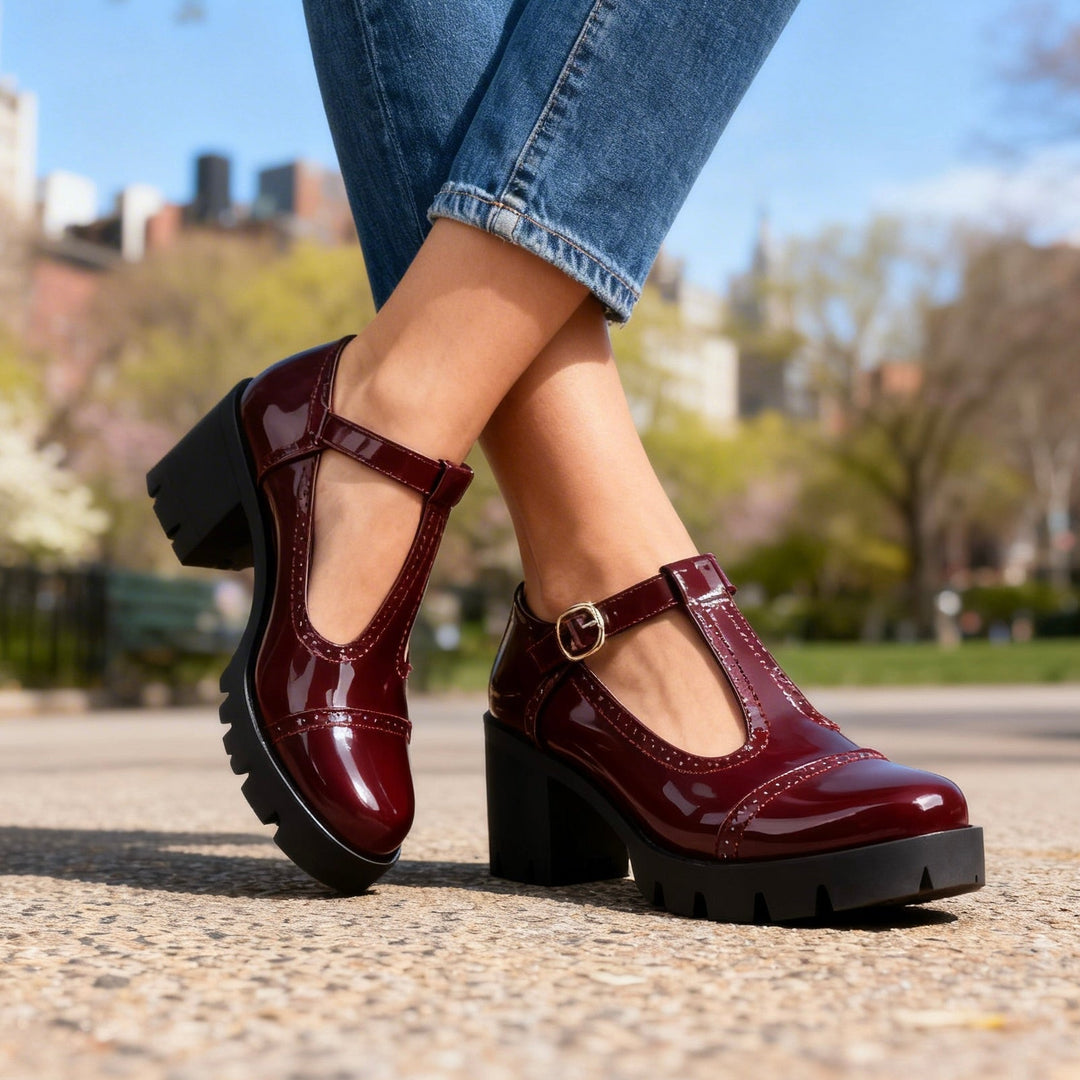 Bethany | Elegant T-Strap Brogue Block Heel Mary Jane Shoes 1