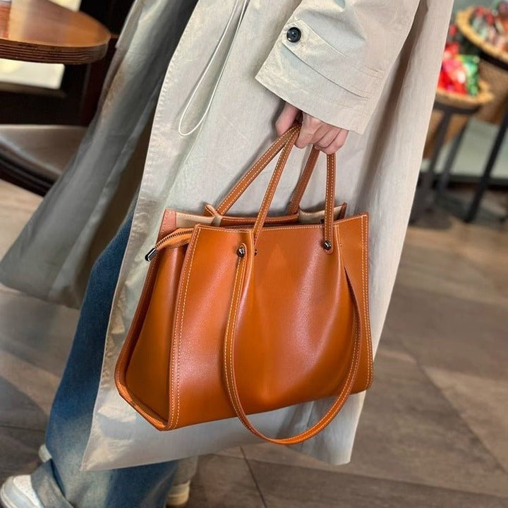 Beverly | Minimalist Contrast-Stitch Vegan Leather Tote Bag 5