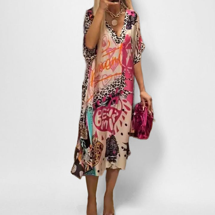 Birgit | Comfortable And Vibrant graphic print swing tunic dress 2