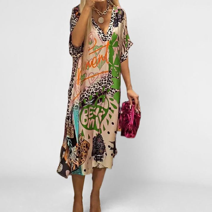 Birgit | Comfortable And Vibrant graphic print swing tunic dress 6