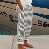 Isla | Chic Striped High-Waisted Button Trousers