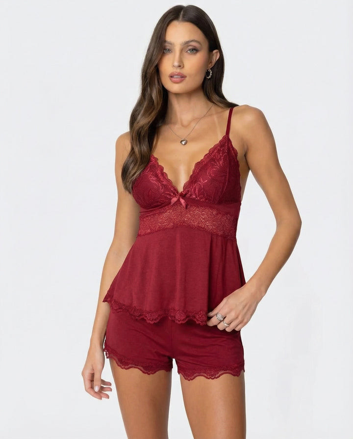 Camila | Elegant Lace Trim Camisole and Shorts Set 1