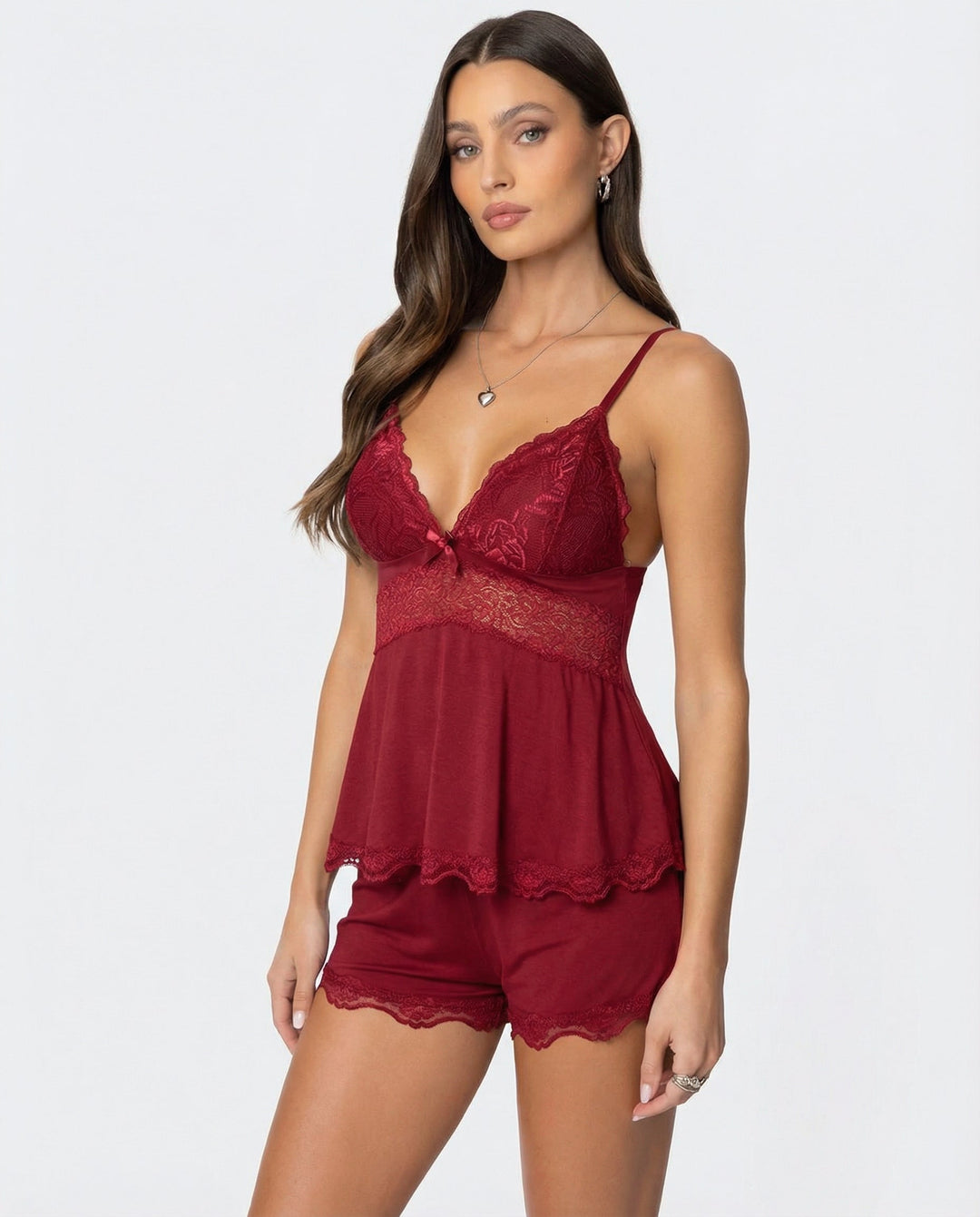 Camila | Elegant Lace Trim Camisole and Shorts Set 8