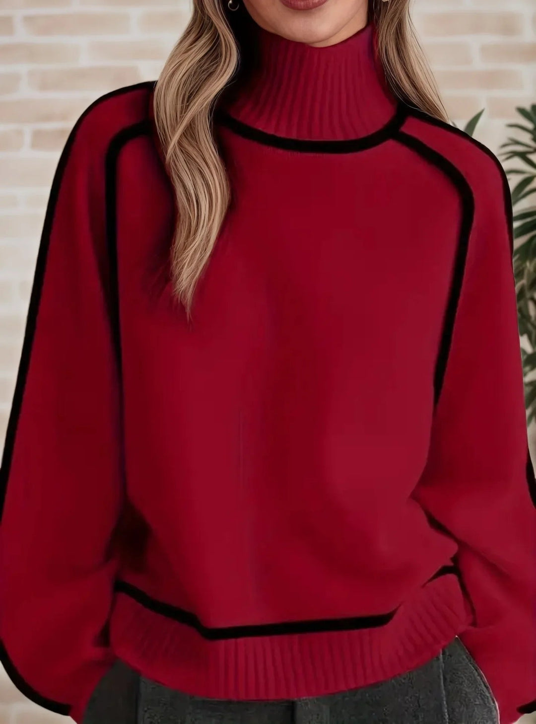 Camila | Women's Oversized Turtleneck Colorblock Knit Sweater 5