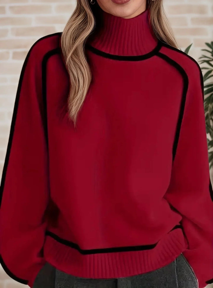Camila | Women's Oversized Turtleneck Colorblock Knit Sweater 5