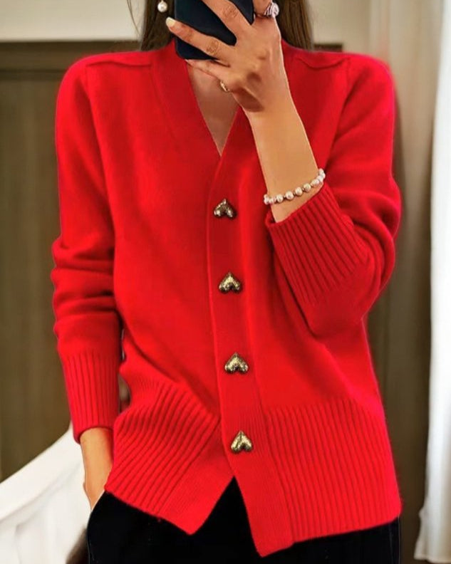 Cecily | Soft Comfortable Fit Heart Button Cardigan 4