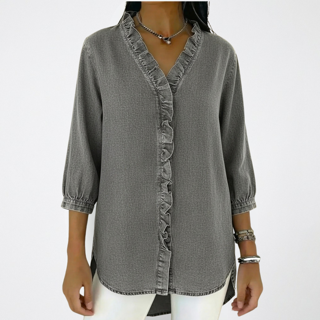Celia | Elegant Loose Fit White Blouse with Ruffle Details 2