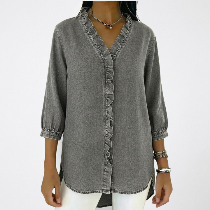 Celia | Elegant Loose Fit White Blouse with Ruffle Details 2