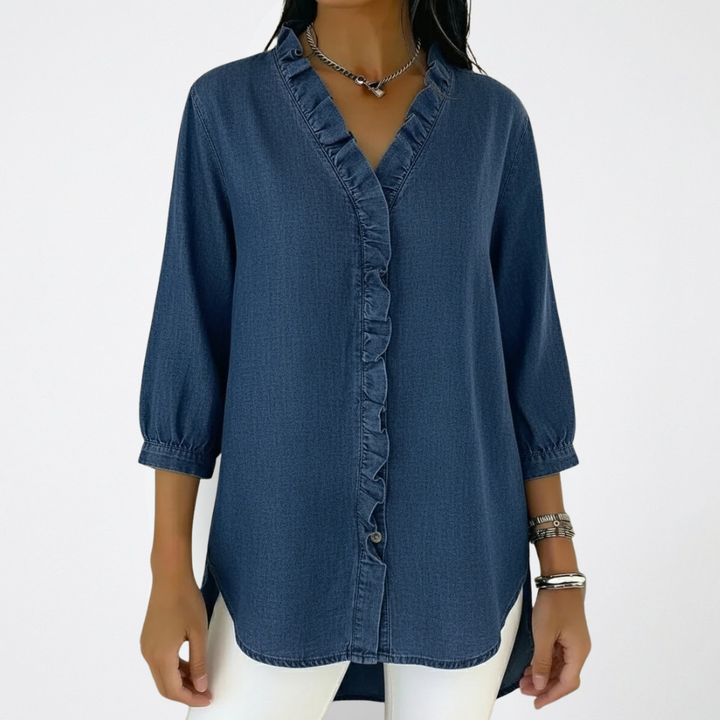 Celia | Elegant Loose Fit White Blouse with Ruffle Details 3