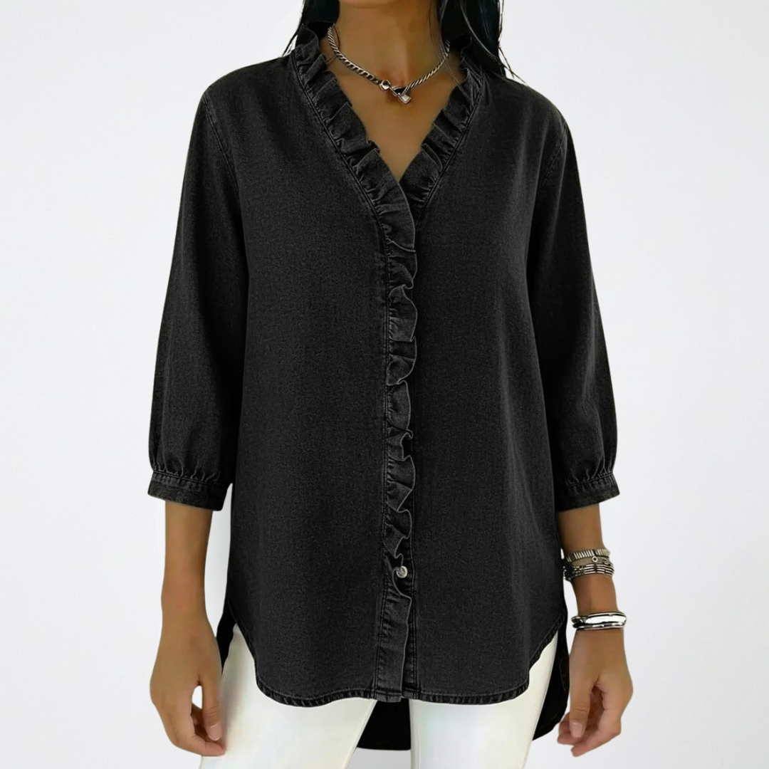Celia | Elegant Loose Fit White Blouse with Ruffle Details 6