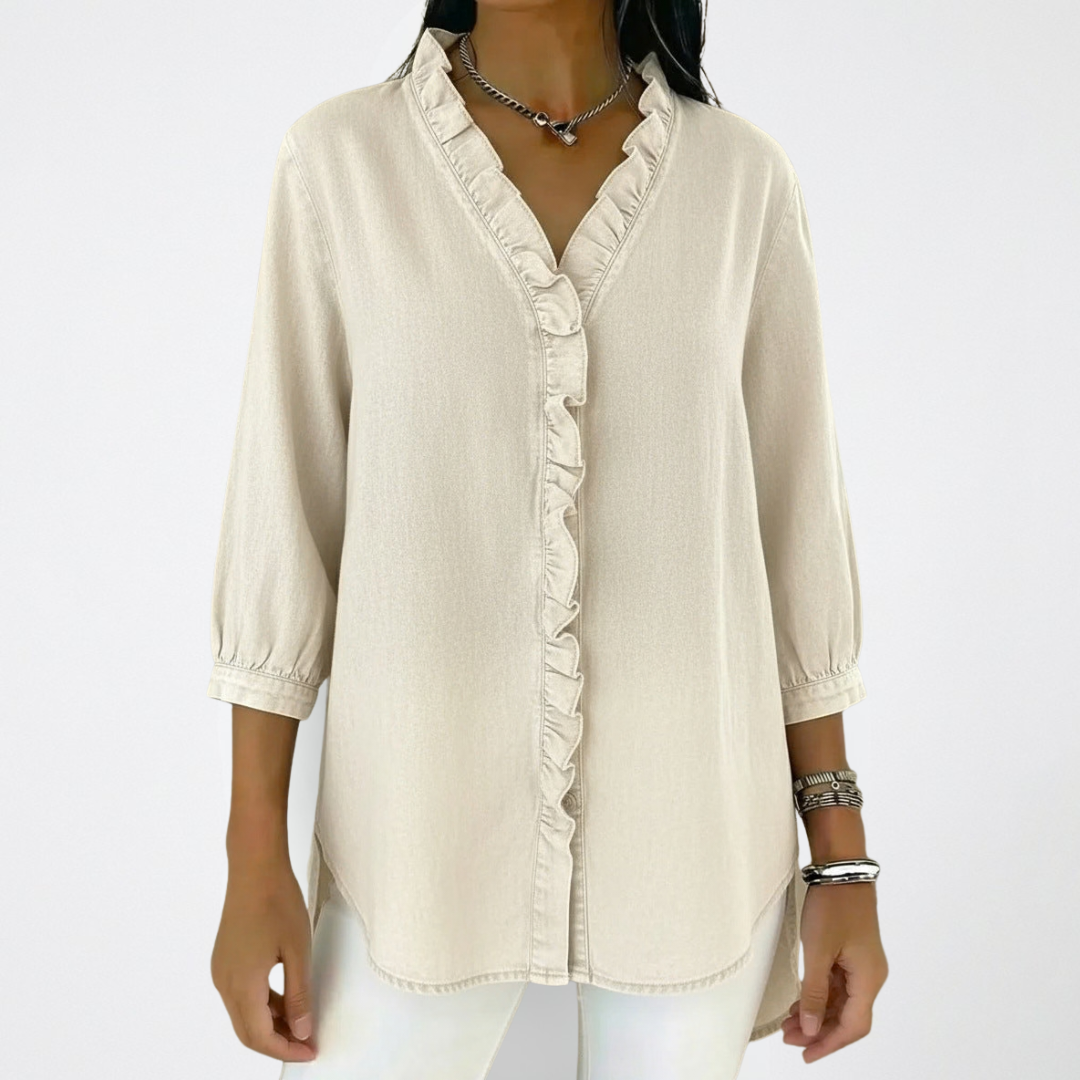 Celia | Elegant Loose Fit White Blouse with Ruffle Details 7