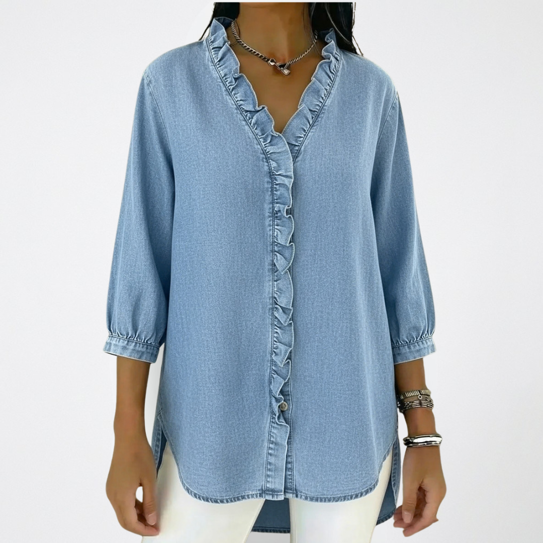 Celia | Elegant Loose Fit White Blouse with Ruffle Details 9